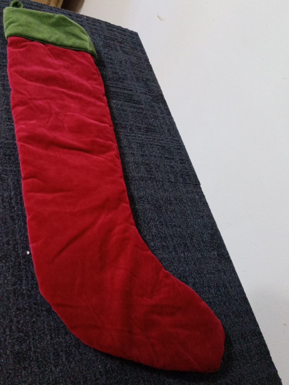 Pottery Barn Red Velvet Stocking with Green Cuff Extra Long